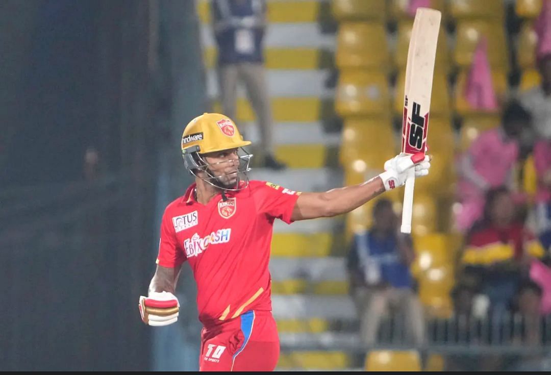 Shikhar Dhawan acknowledging his fifty for PBKS